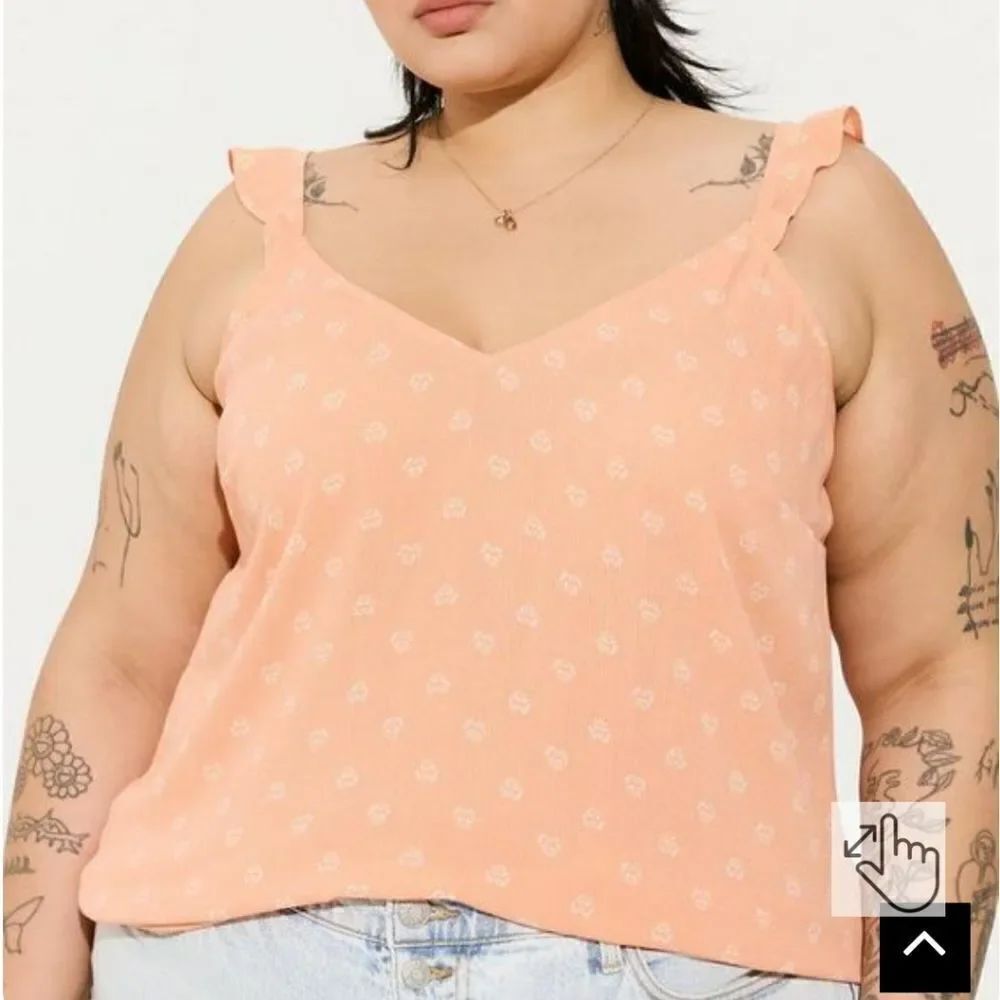 Torrid Tops Torrid Washable Crinkle Gauze V-Neck Ruffle Strap Tank